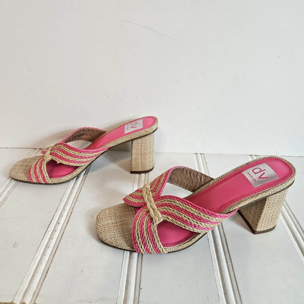 Dv Dolce Vita Sandals Pink Tan Raffia Haady Summer Shoes Womens Size 8.5 View 5